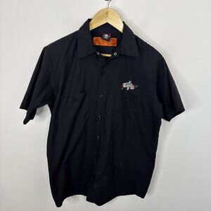Lucky 13 Men M Short Sleeve Black Button Shirt Faith Doubt Red Kap
